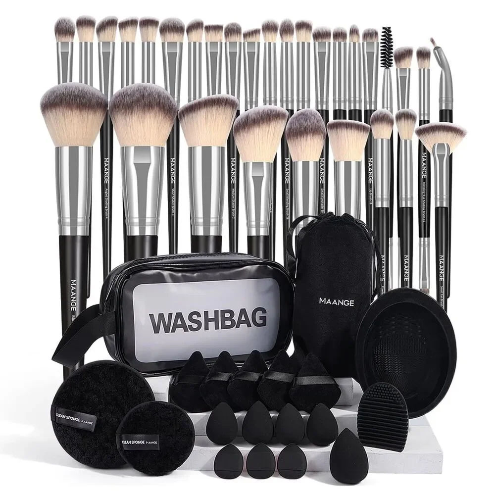 Maange 30Pieces Blacksliver Professional Makeup Brush Set With Velvet Bag